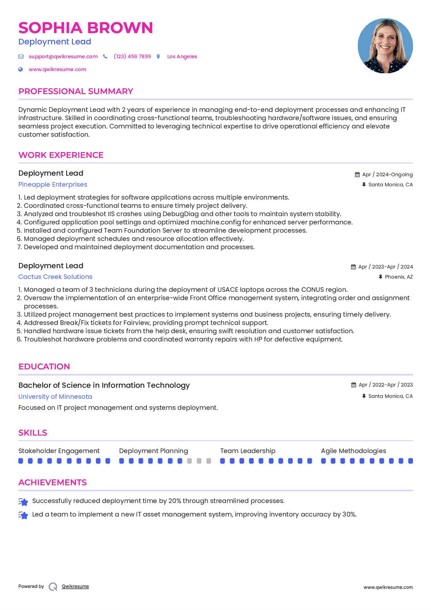 Deployment Lead Resume Format