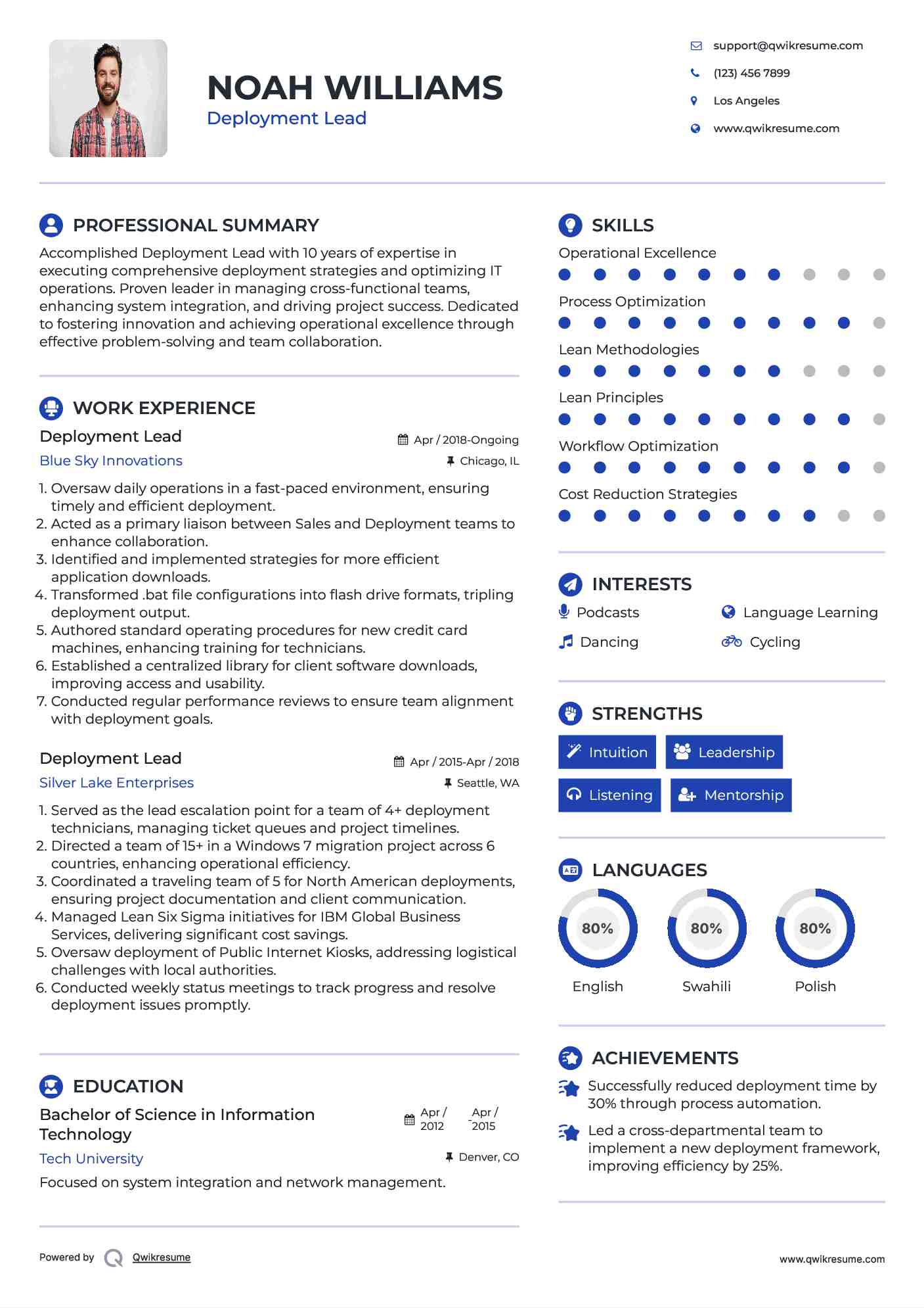 Deployment Lead Resume Model