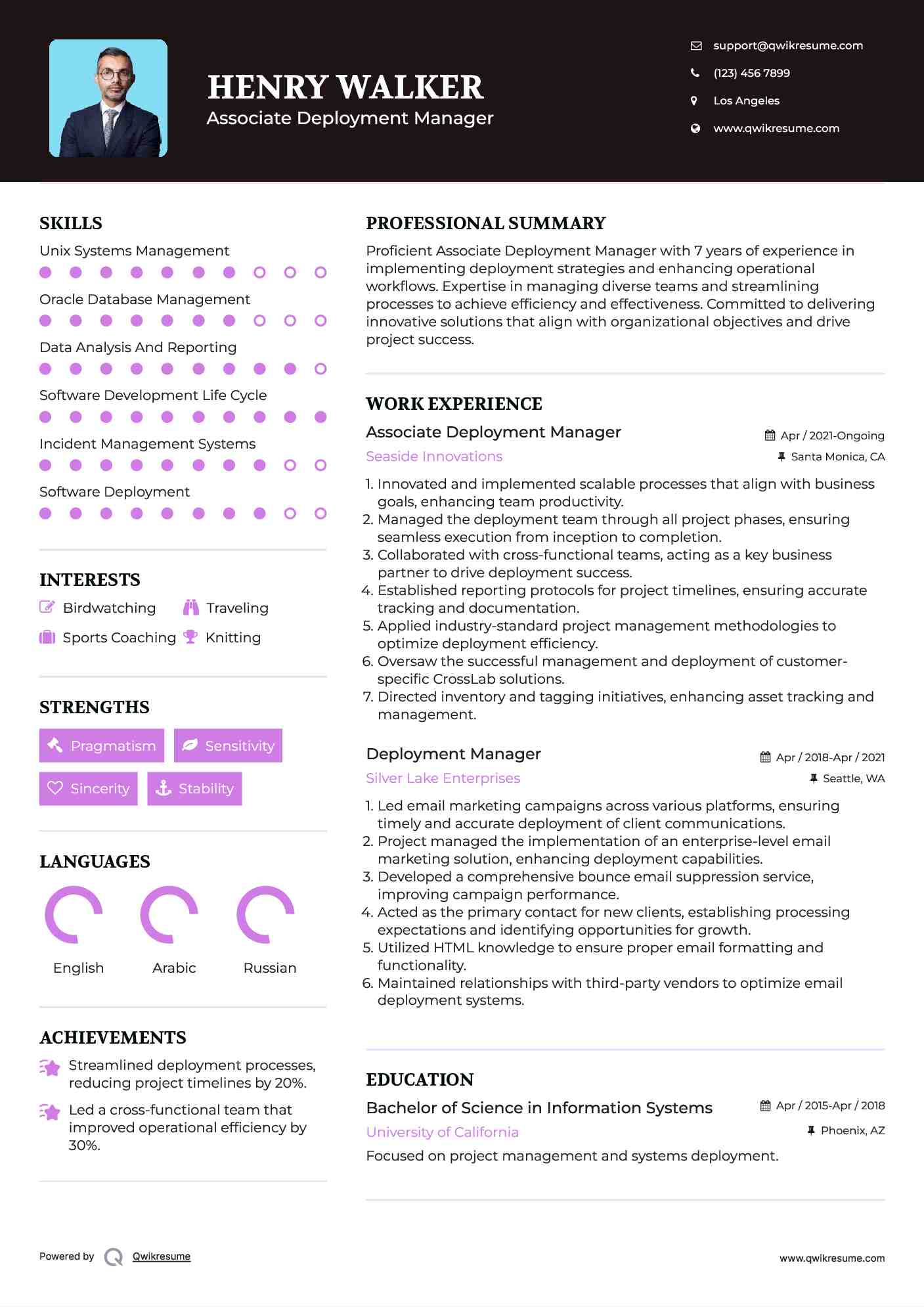 Associate Deployment Manager Resume Sample