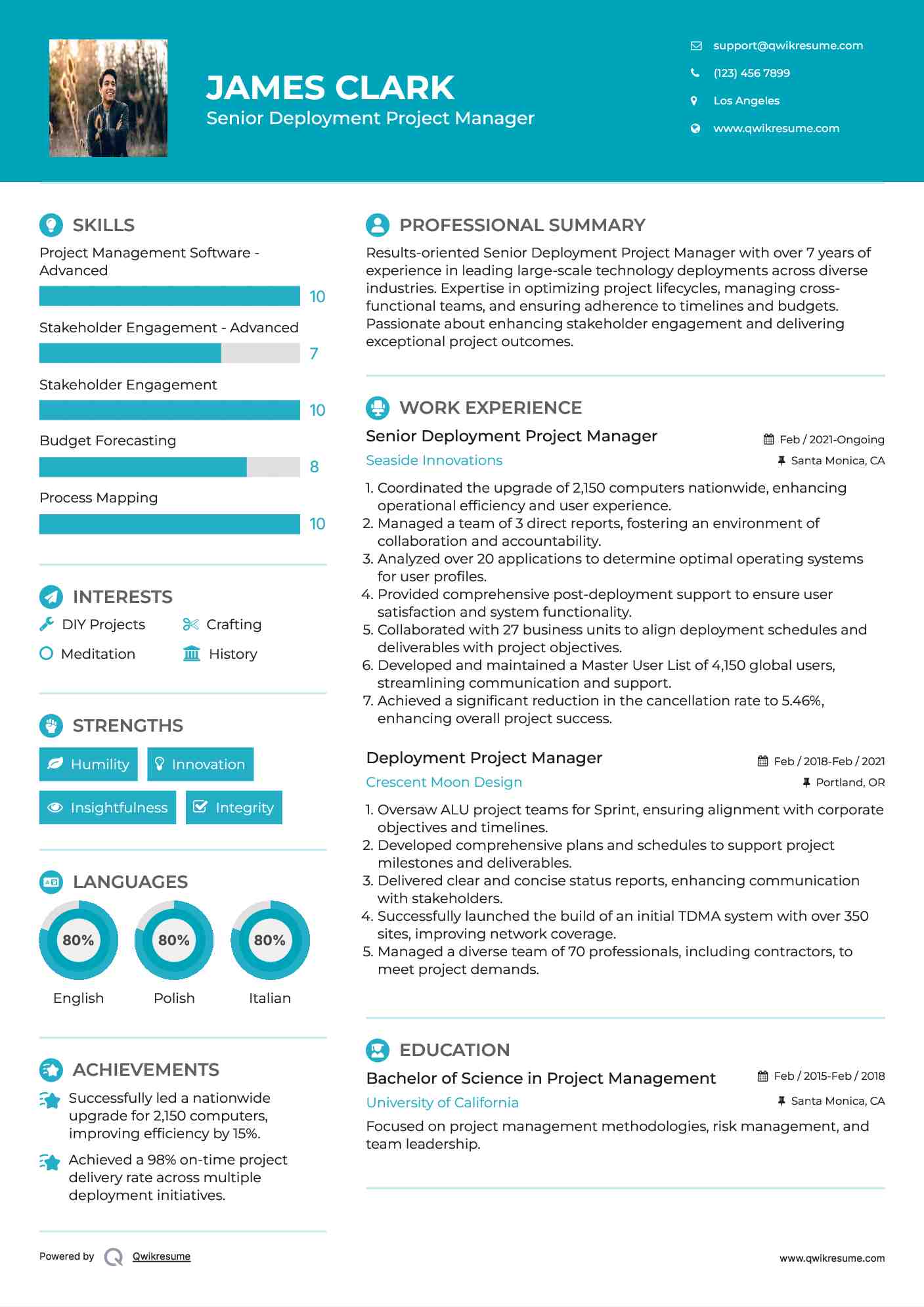 Senior Deployment Project Manager Resume Example