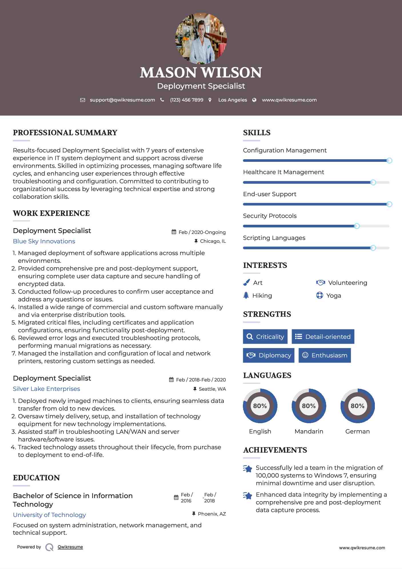 Deployment Specialist Resume Template