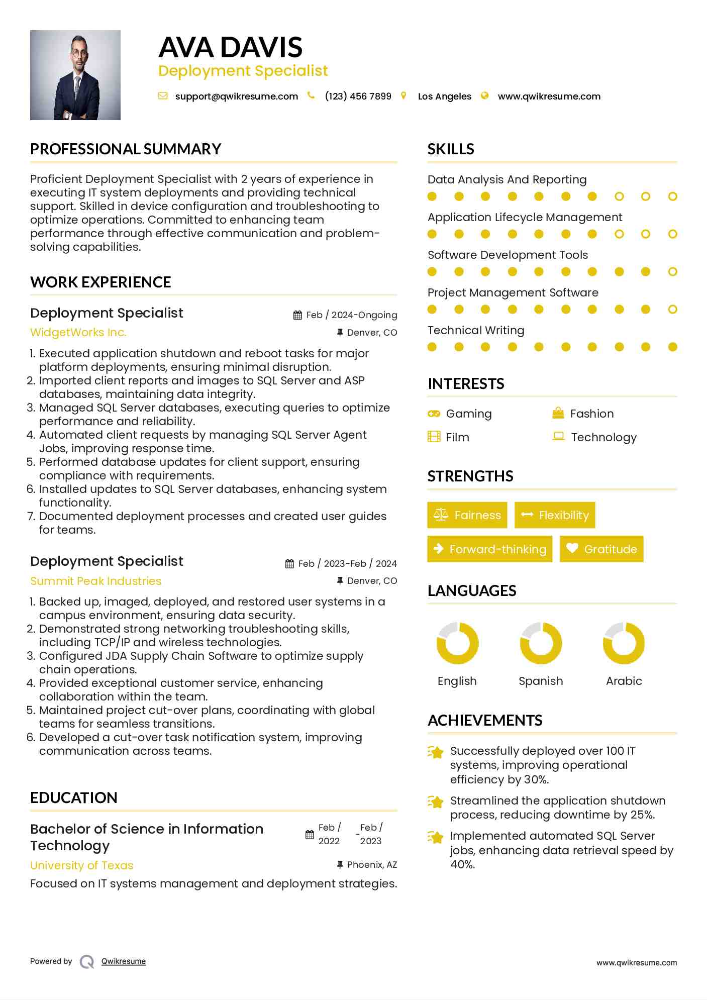 Deployment Specialist Resume Example