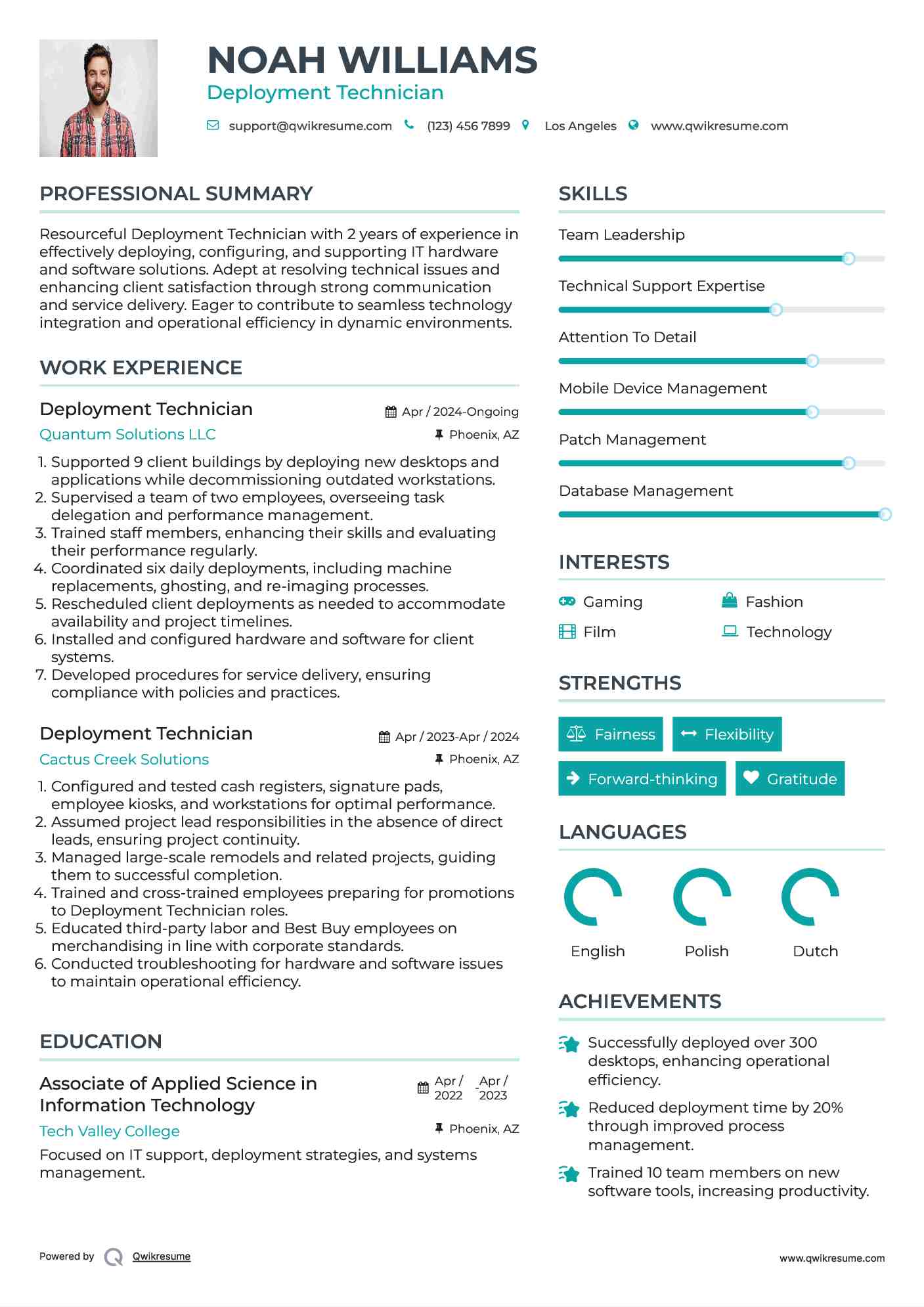 Deployment Technician Resume Format