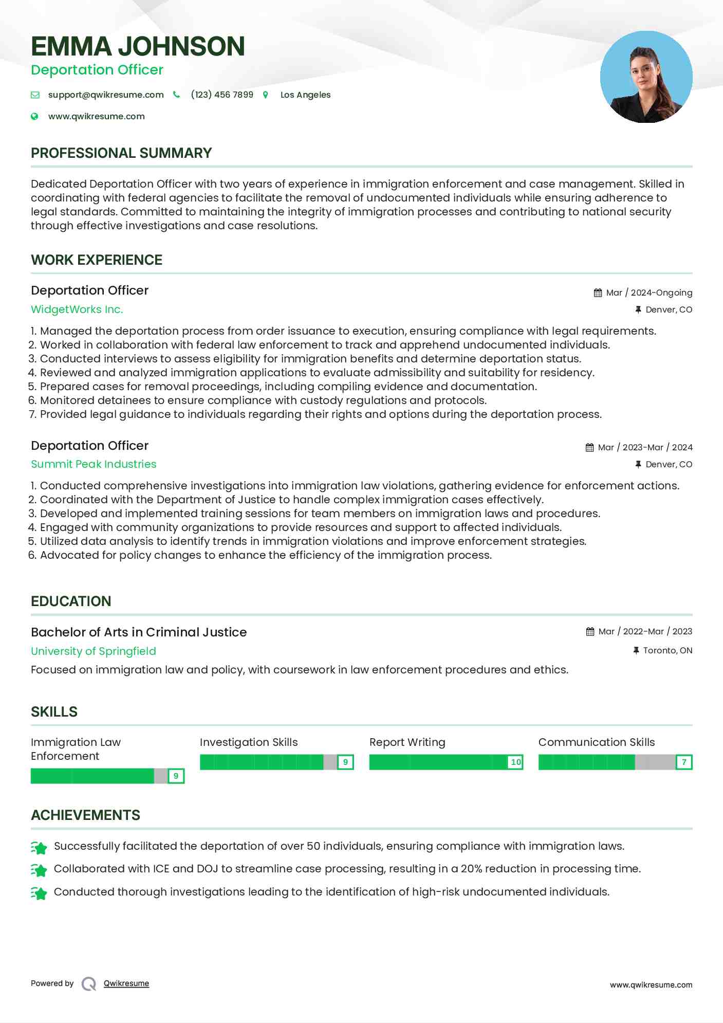 Deportation Officer Resume Model