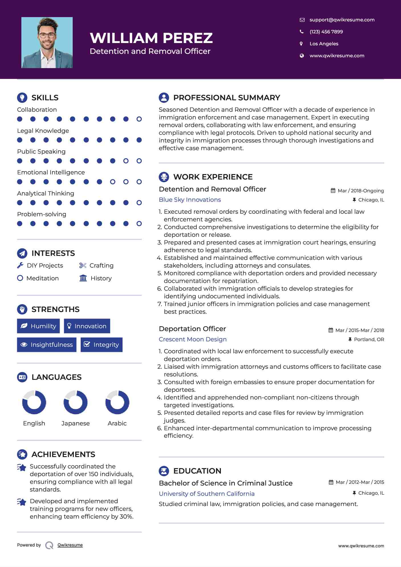 Detention and Removal Officer
 Resume Model
