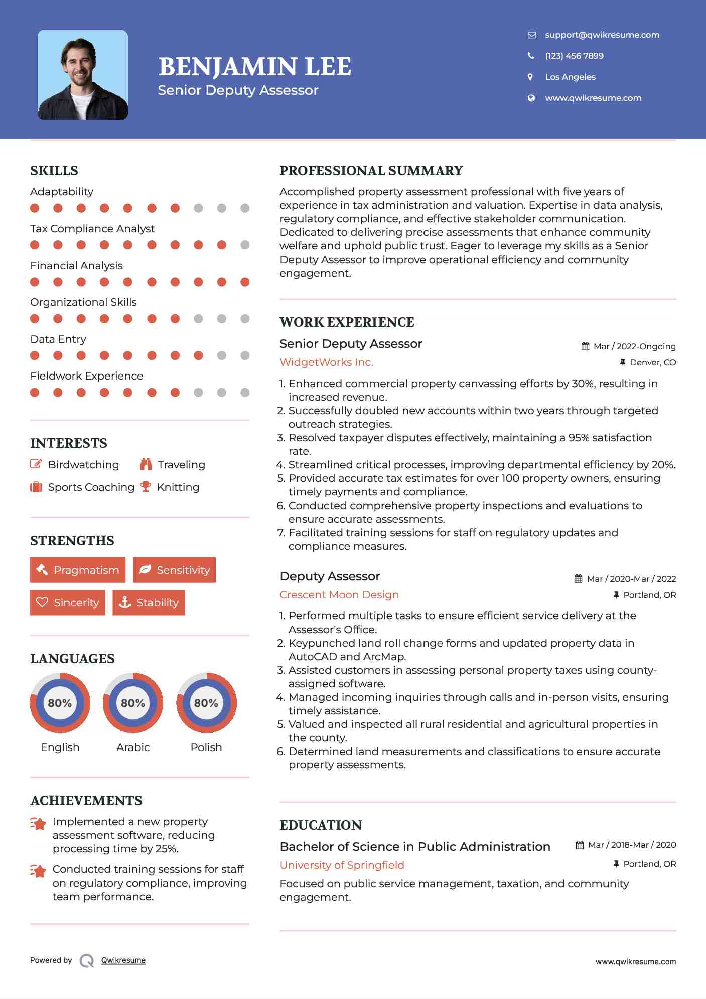 Senior Deputy Assessor  Resume Sample