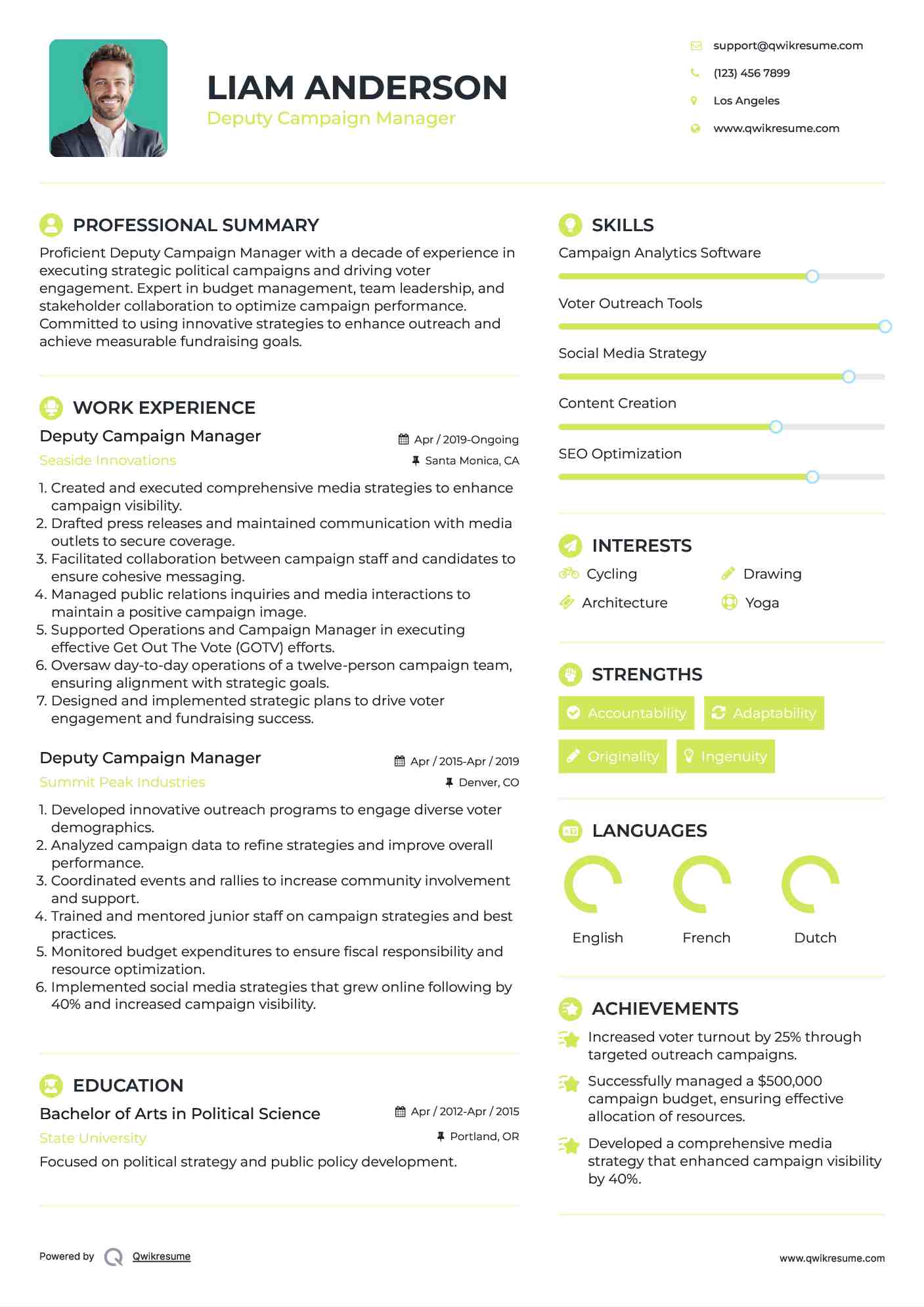 Deputy Campaign Manager Resume Model