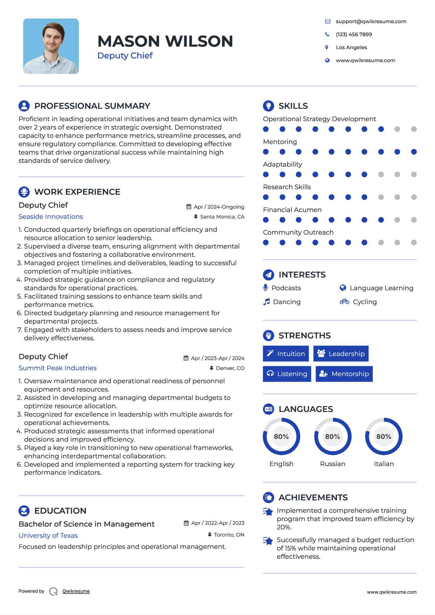 Deputy Chief Resume Template