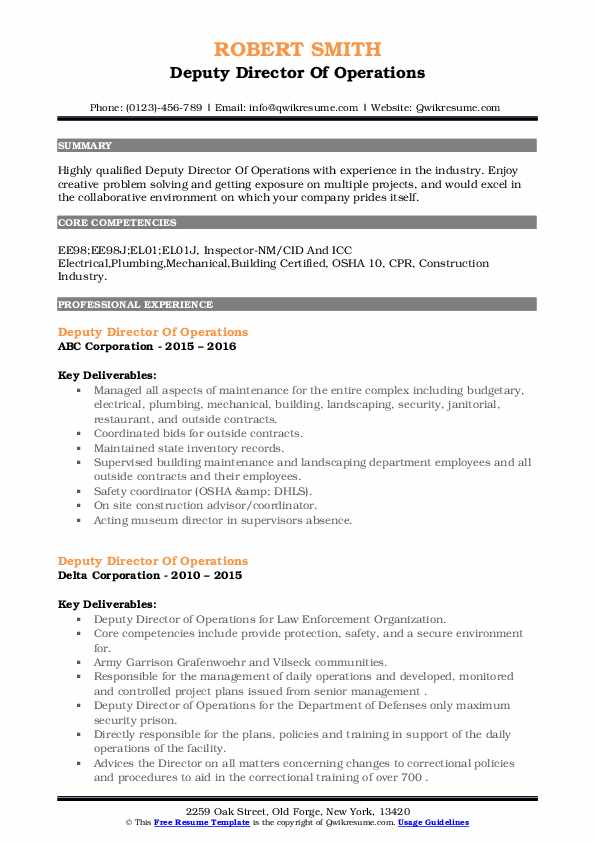 Deputy Director Of Operations Resume - Deputy Director Of Operations 1608540334 Pdf 