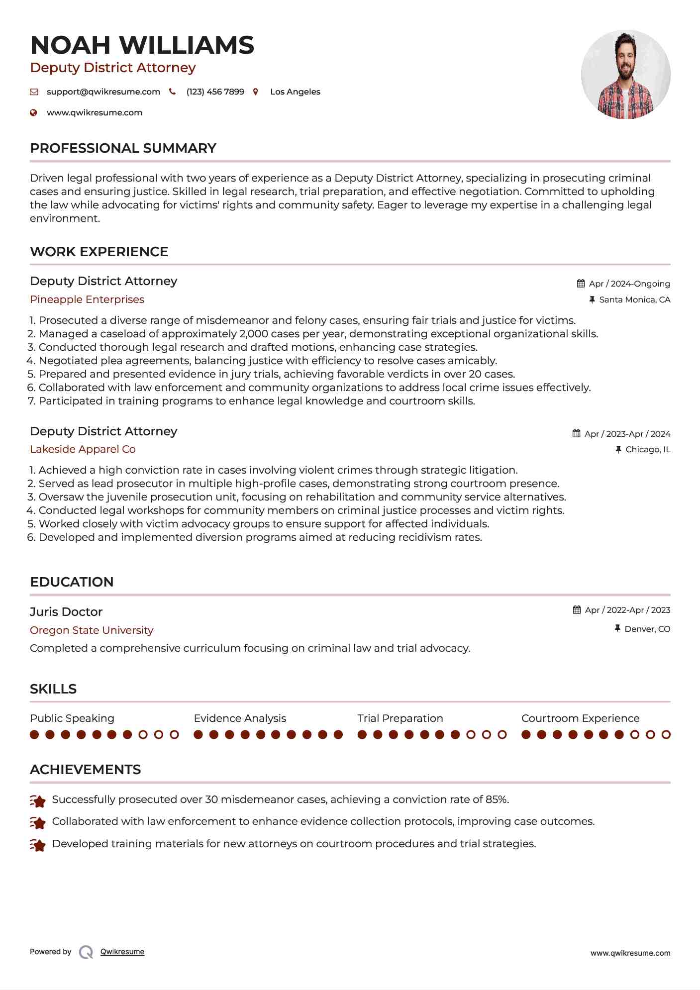 Deputy District Attorney Resume Model