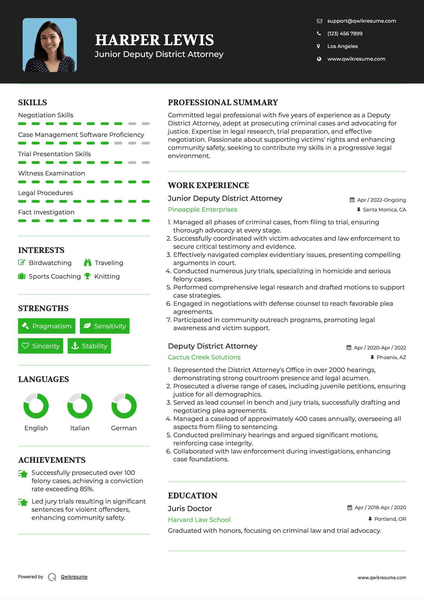 Junior Deputy District Attorney Resume Sample