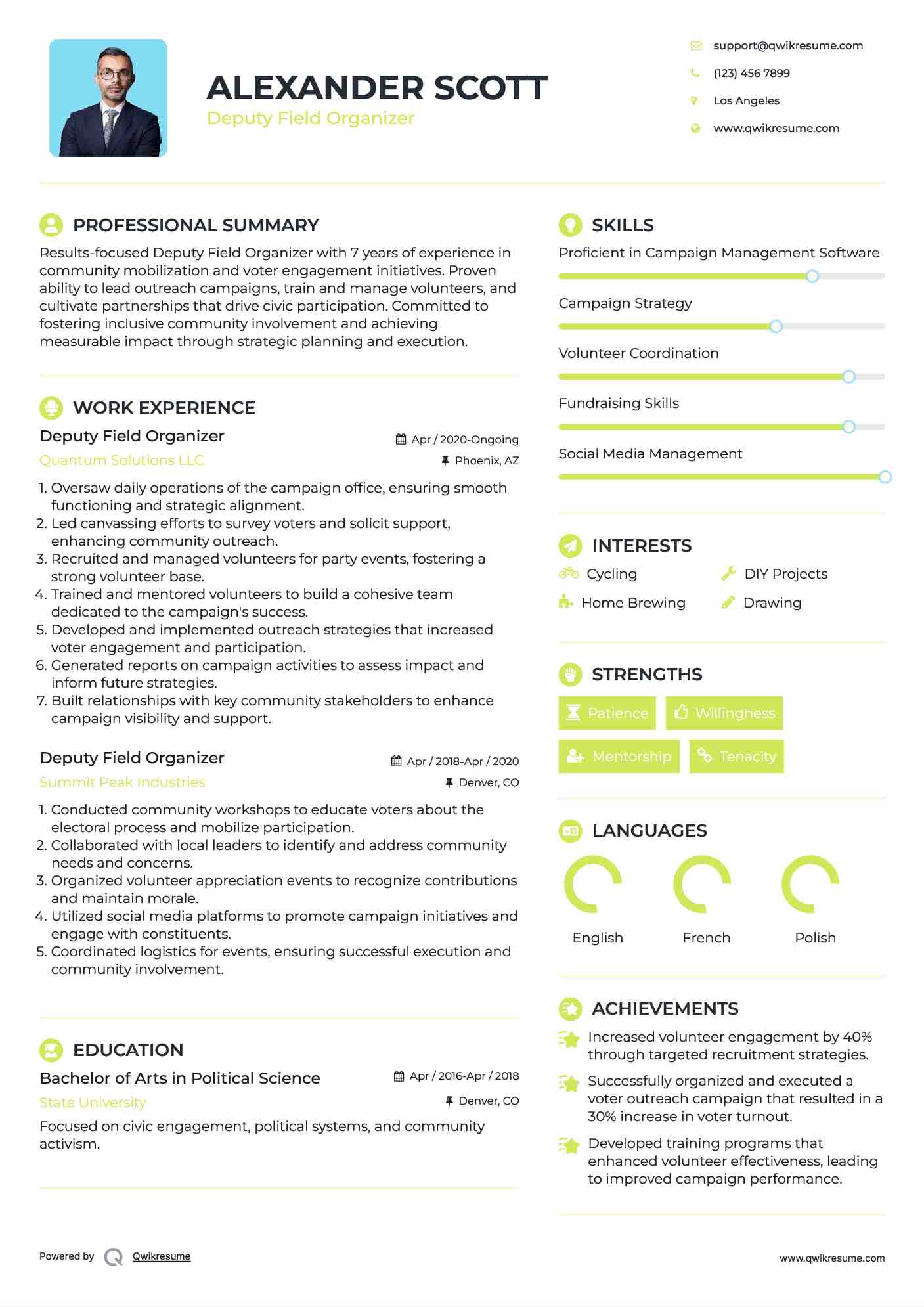 Deputy Field Organizer Resume Format