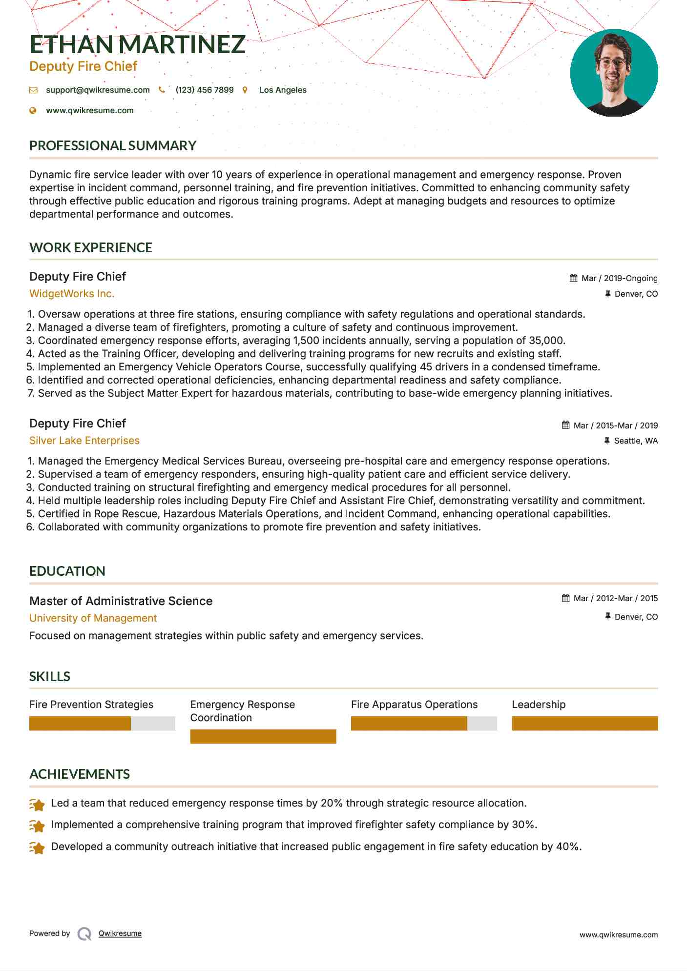Deputy Fire Chief Resume Sample