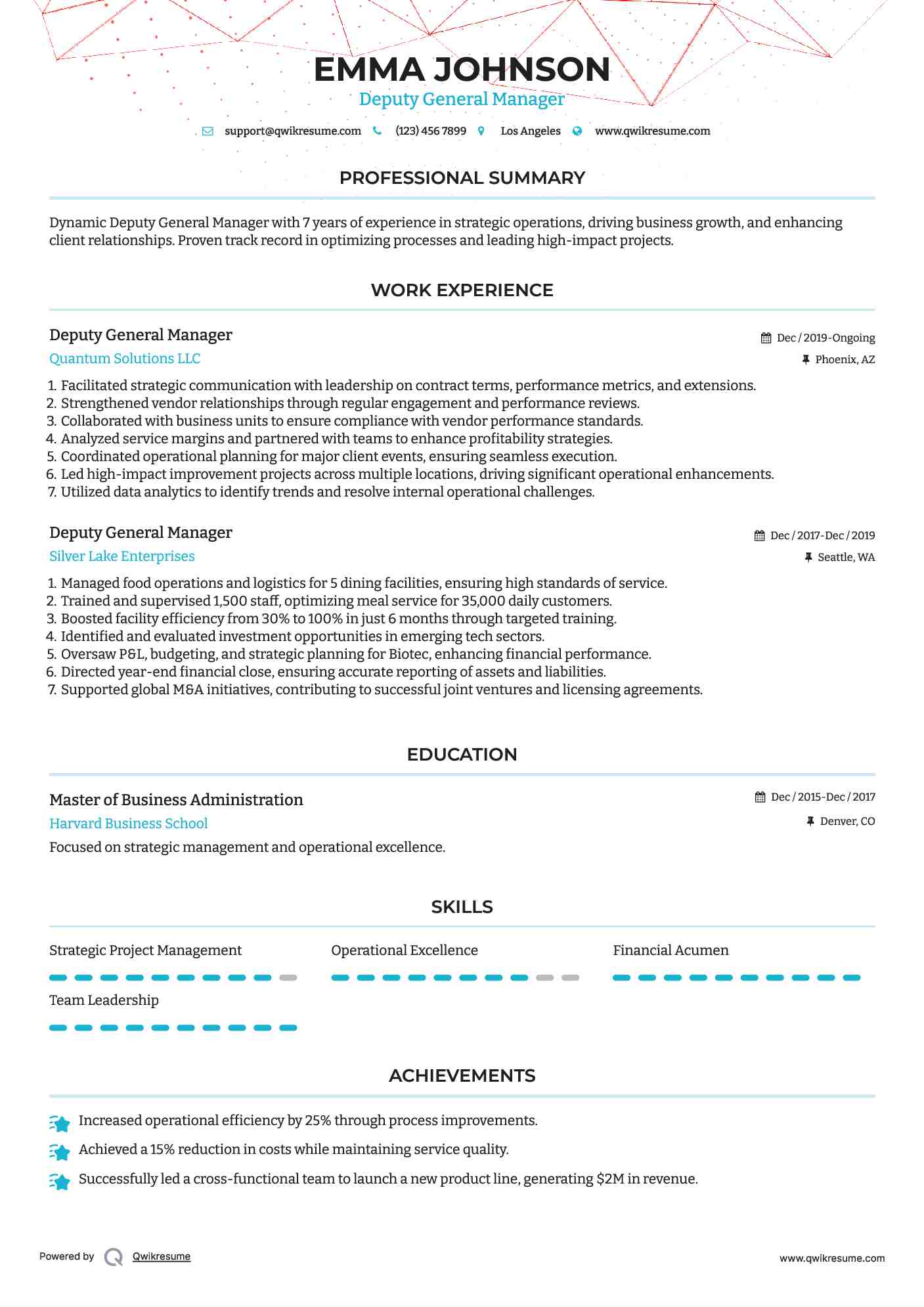 Deputy General Manager Resume Model