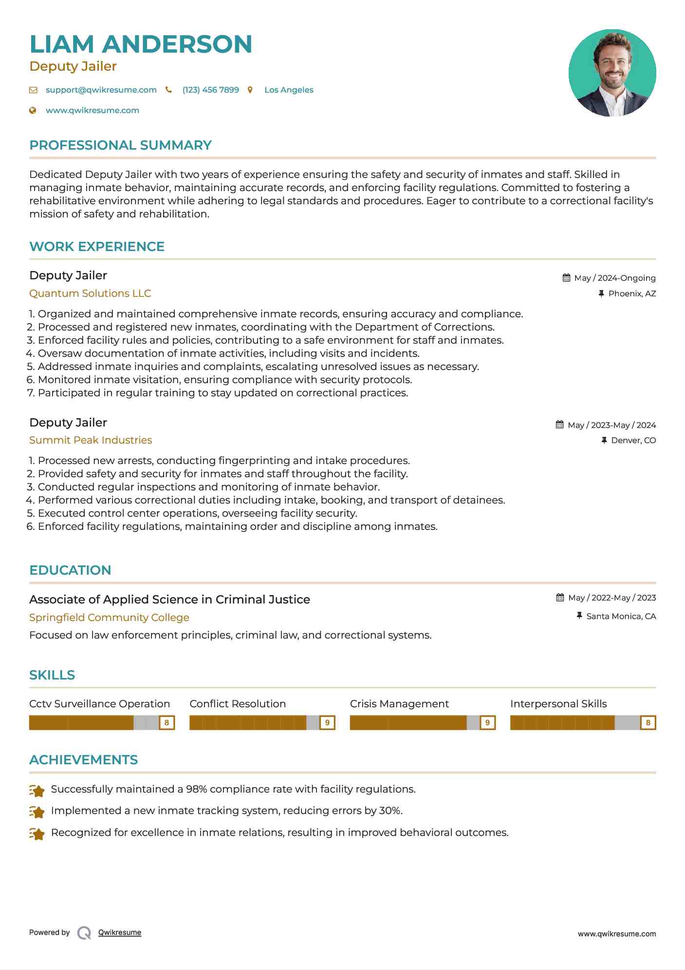 Deputy Jailer Resume Template