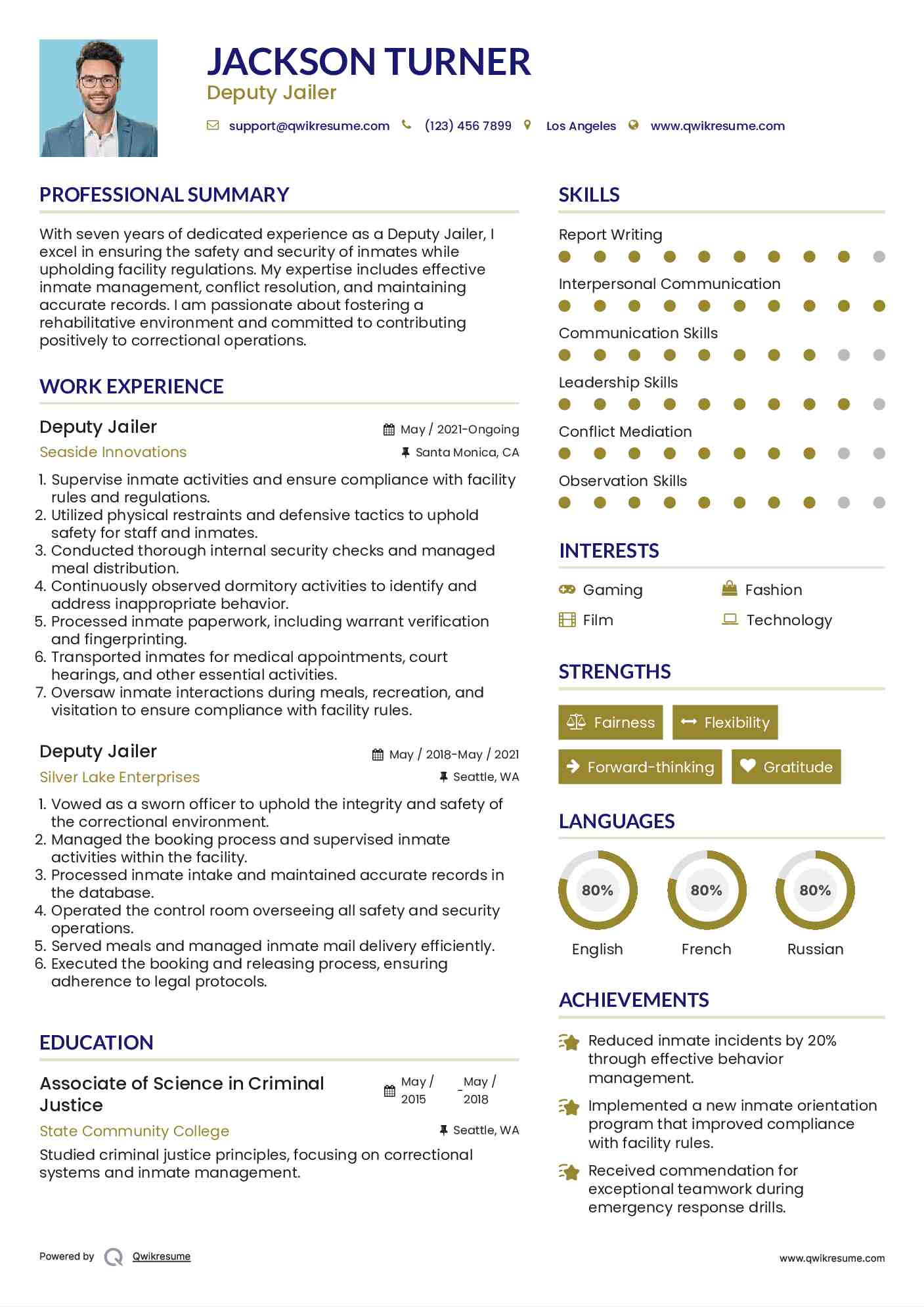 Deputy Jailer Resume Format