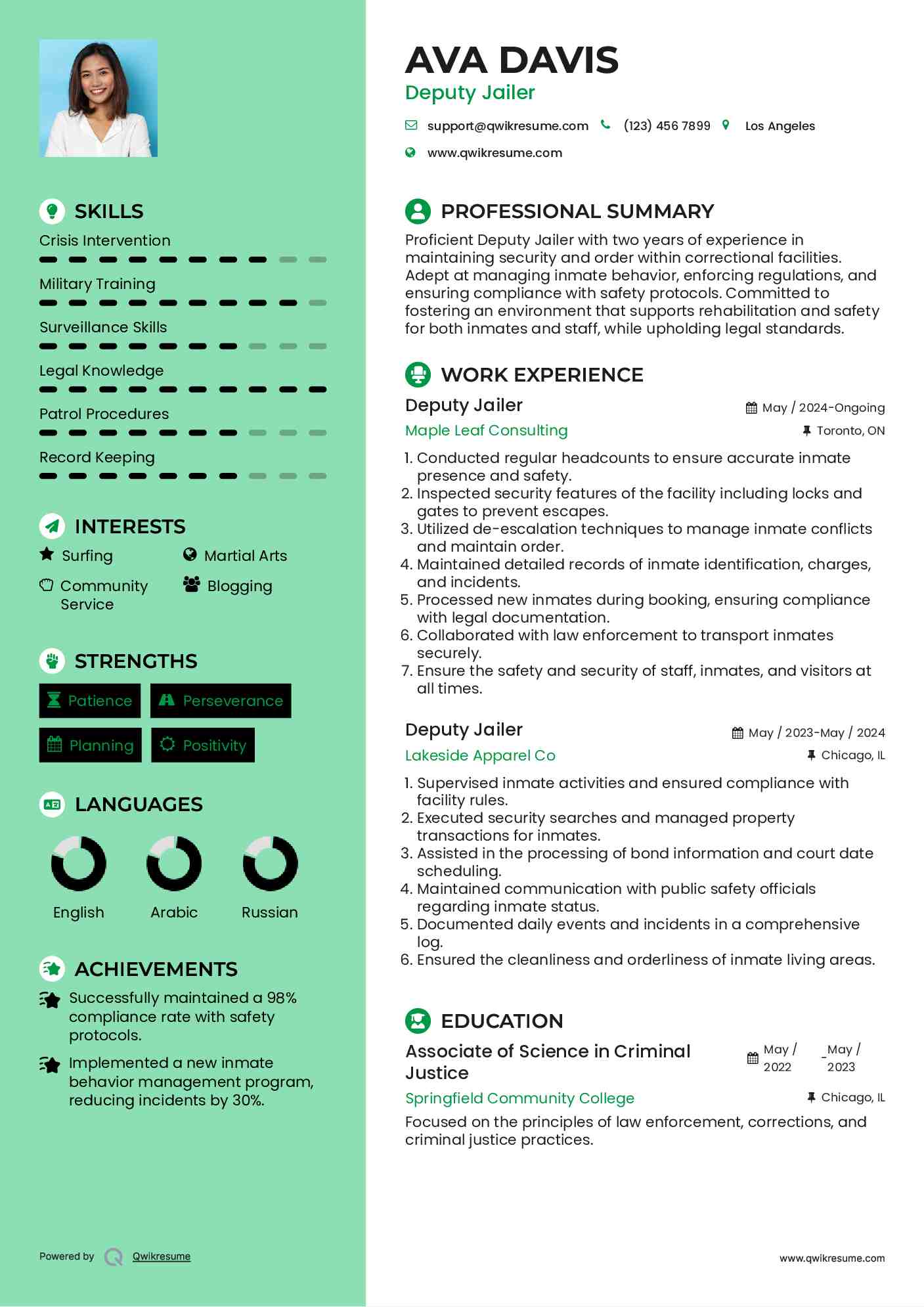 Deputy Jailer Resume Format