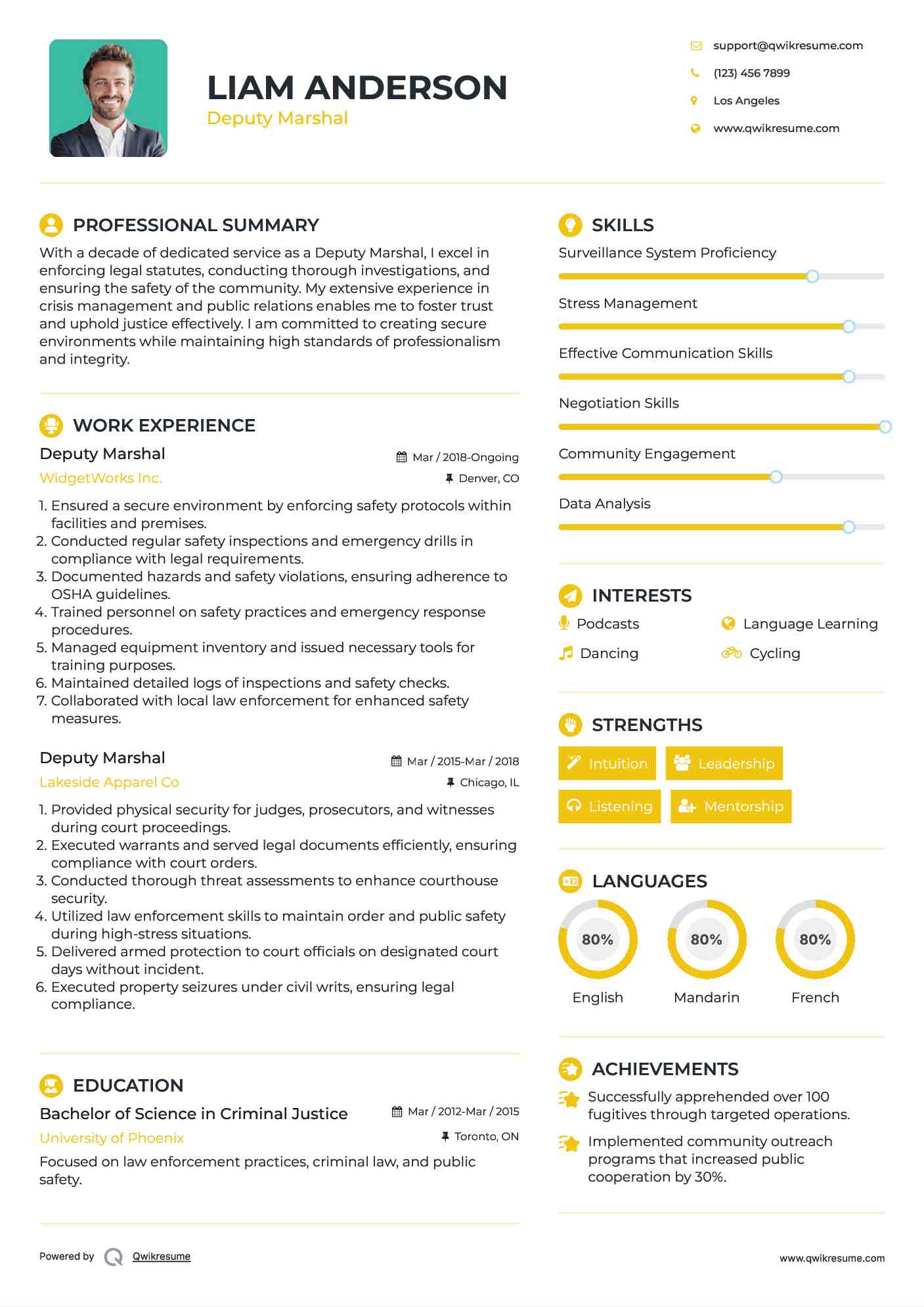 Deputy Marshal Resume Model
