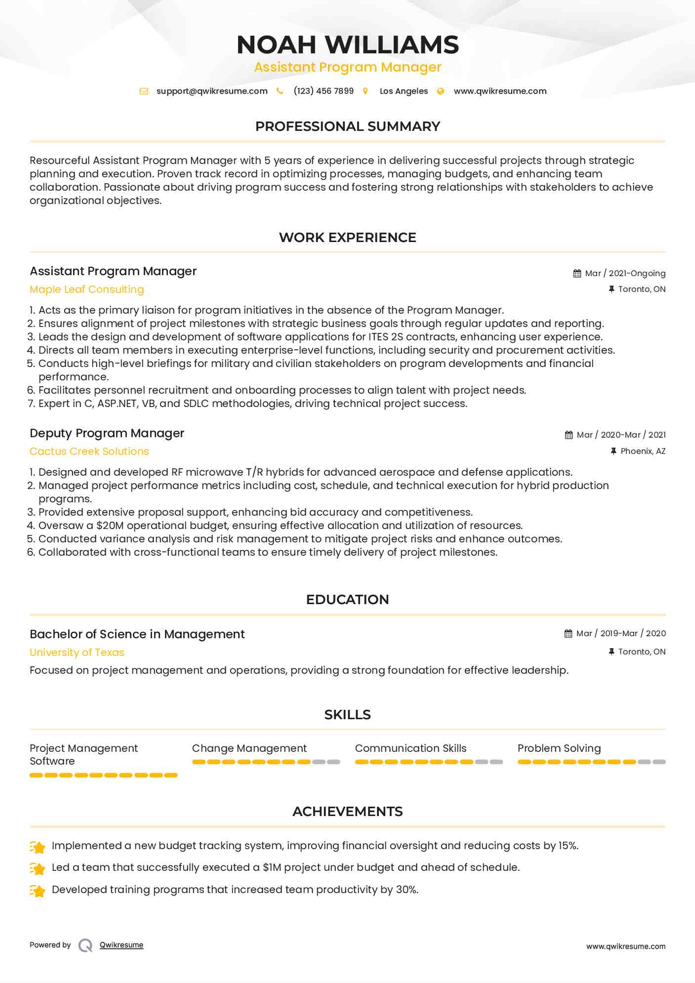Assistant Program Manager Resume Model