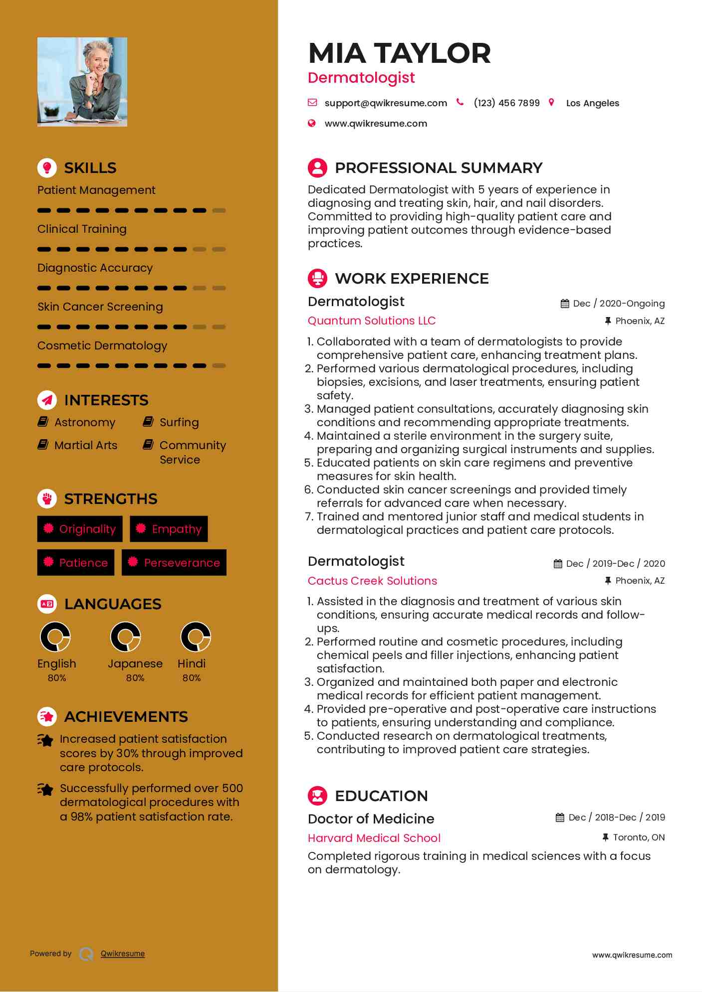 Dermatologist Resume Format