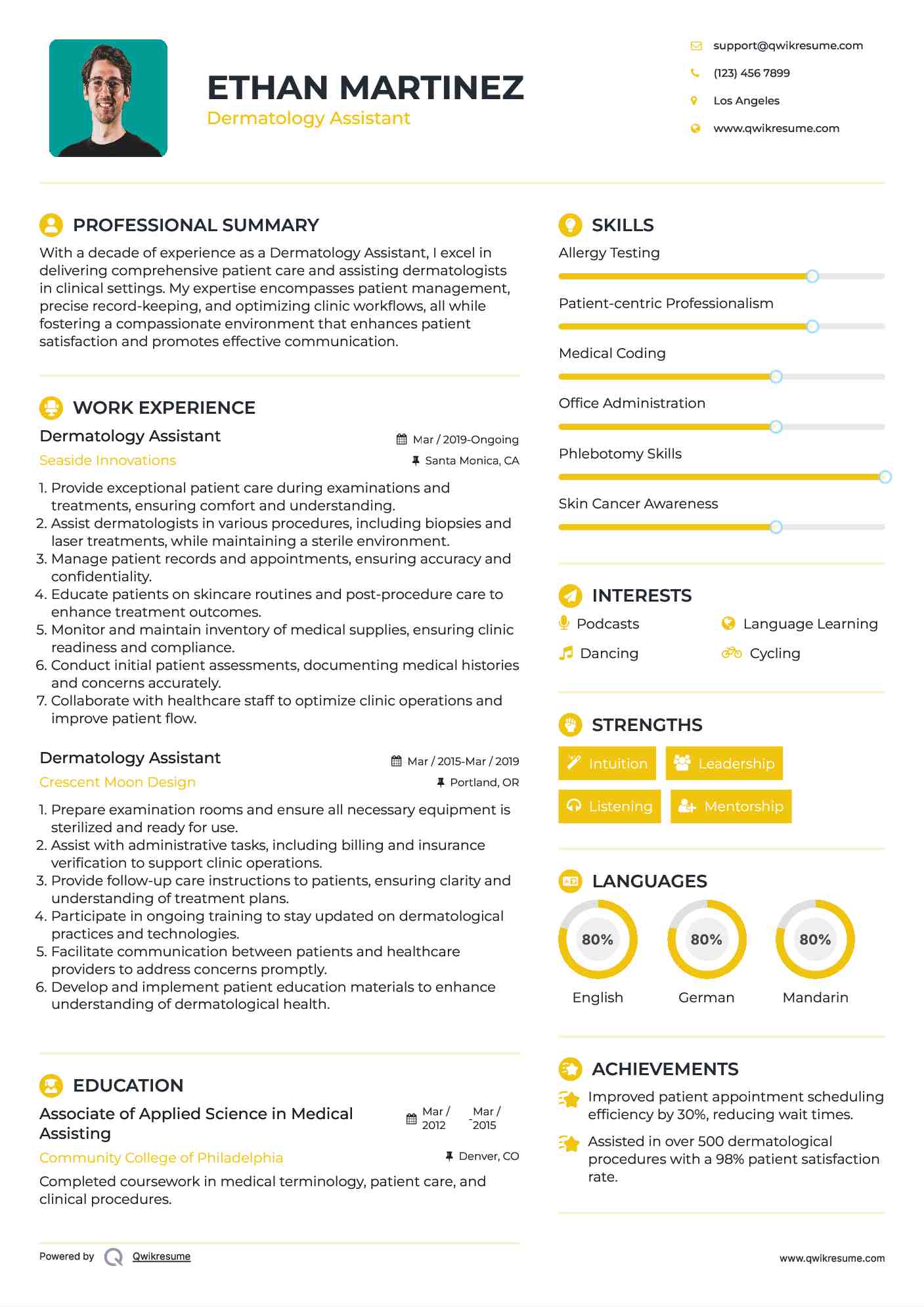 Dermatology Assistant Resume Sample