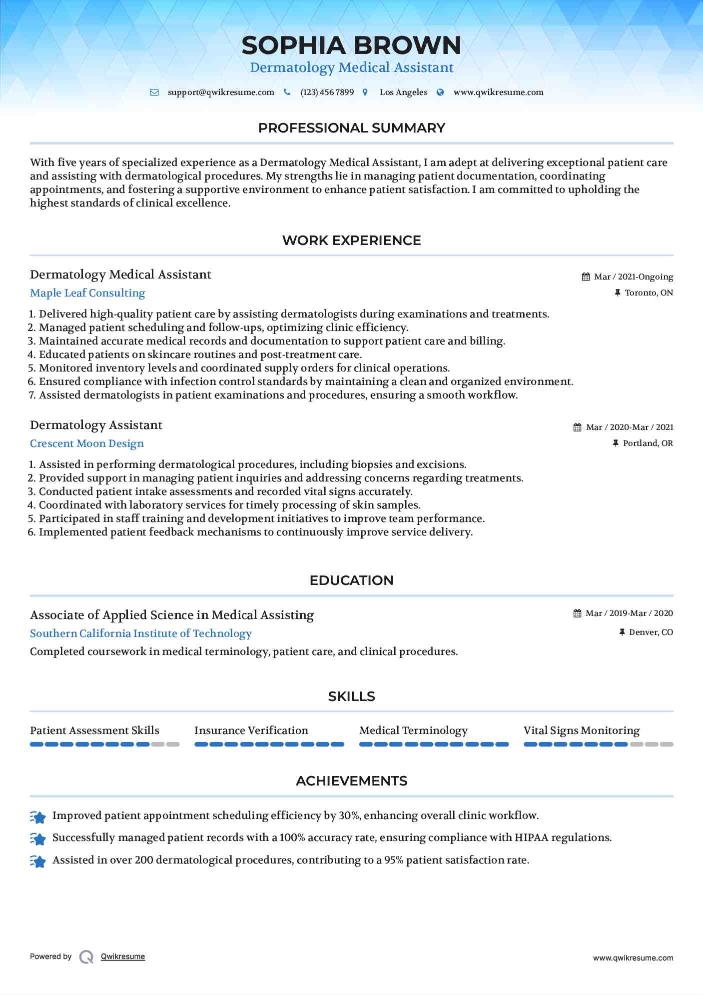 Dermatology Medical Assistant Resume Model