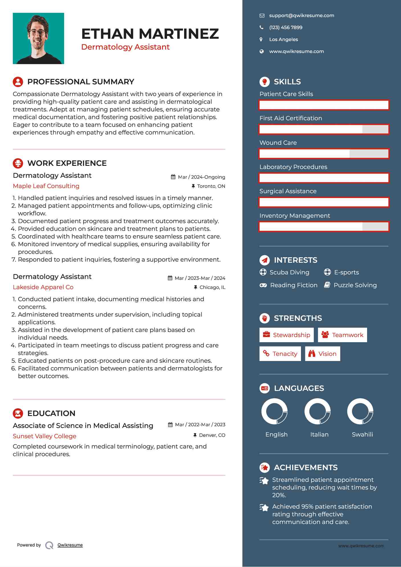 Dermatology Assistant Resume Sample