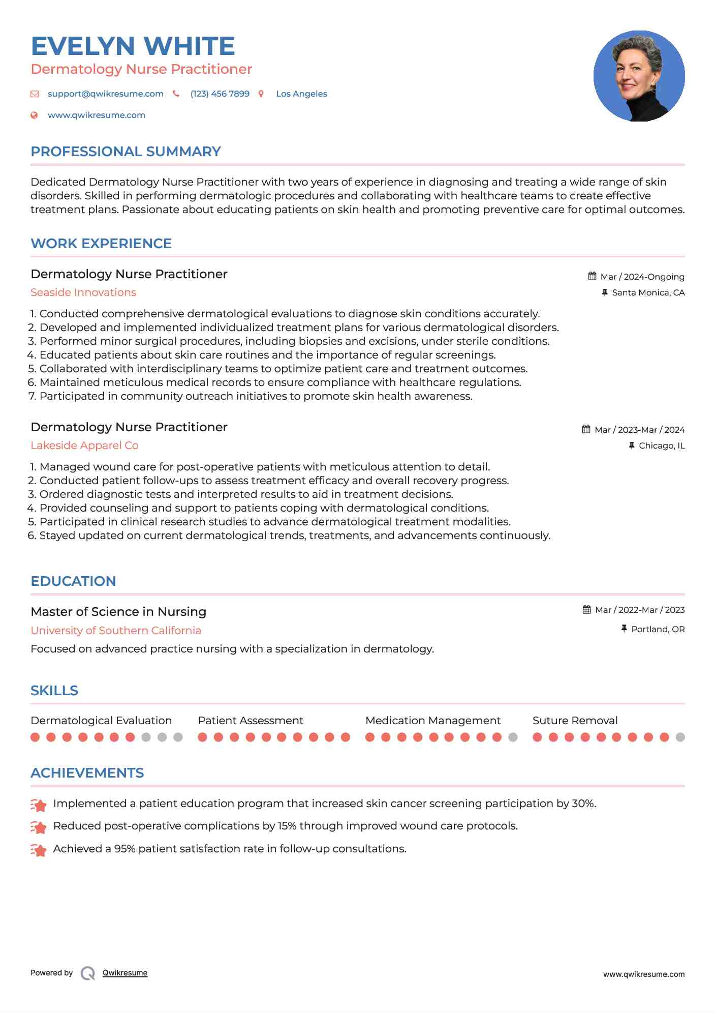 Dermatology Nurse Practitioner Resume Example