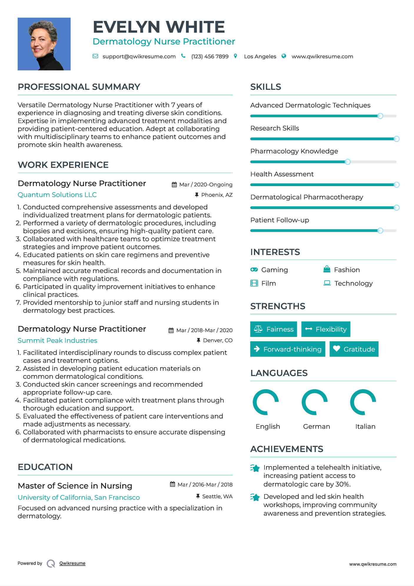 Dermatology Nurse Practitioner Resume Example