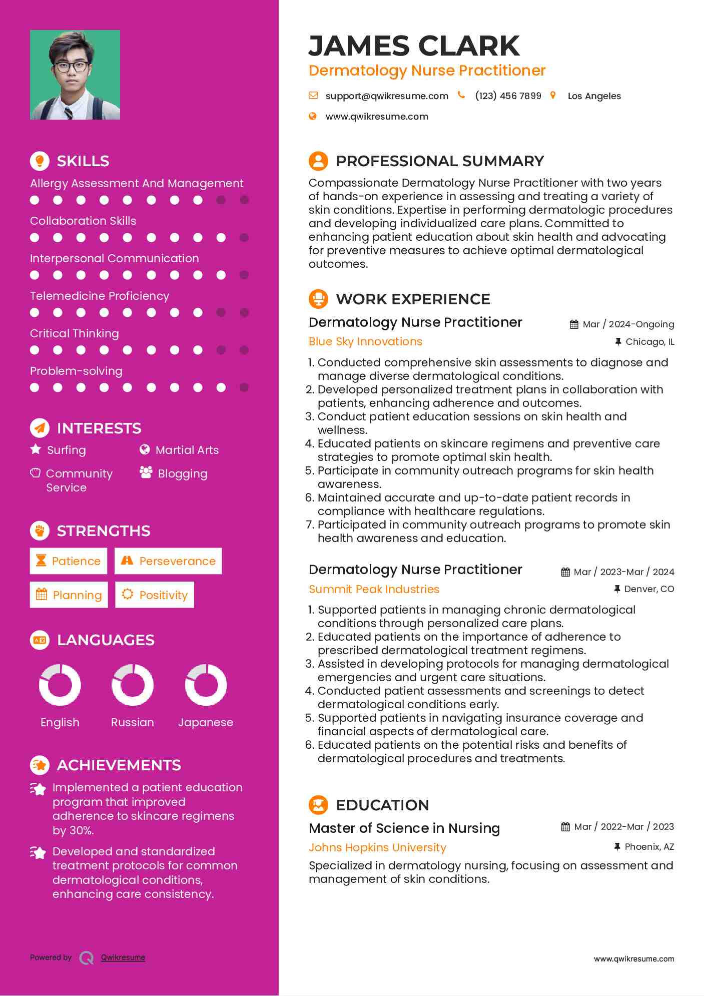 Dermatology Nurse Practitioner Resume Format