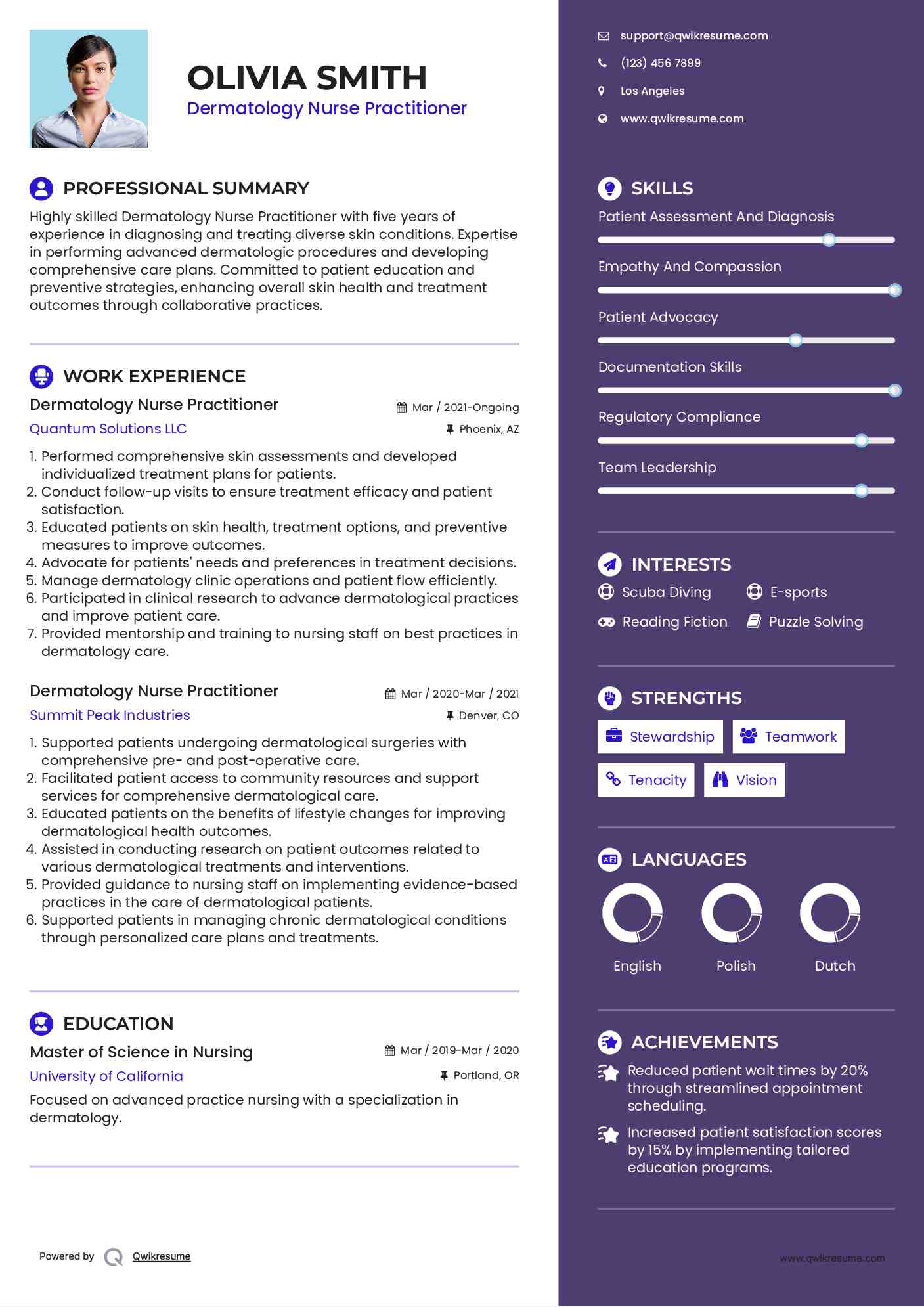 Dermatology Nurse Practitioner Resume Example