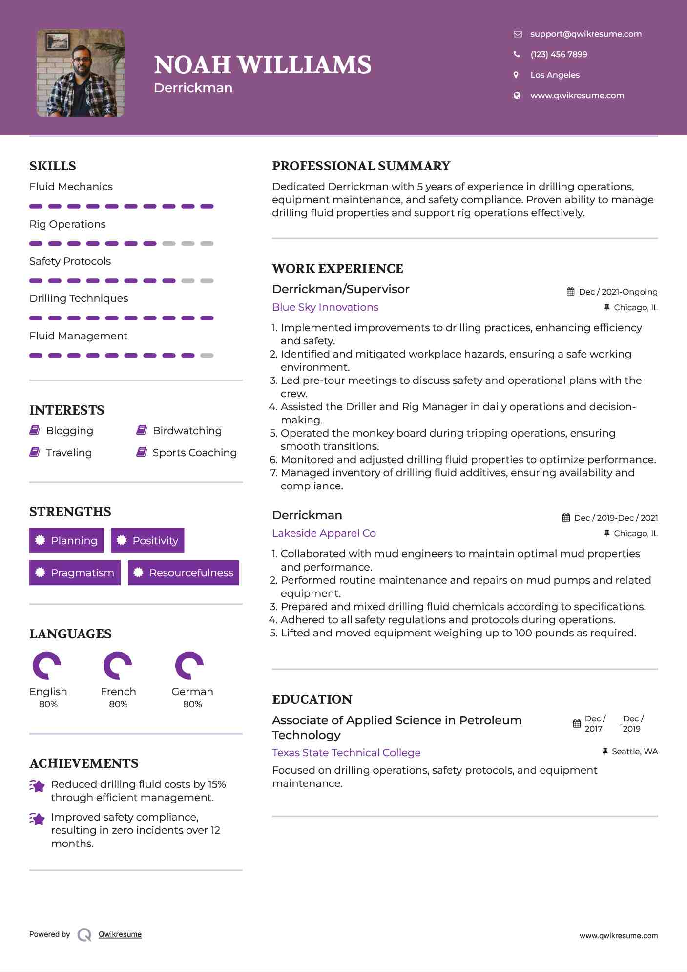 Derrickman/Supervisor Resume Template
