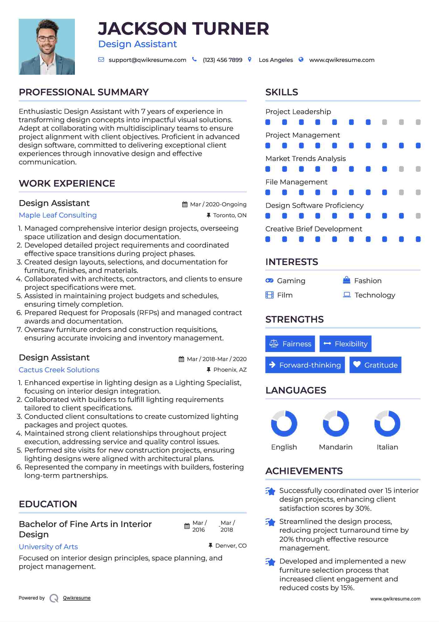 Design Assistant Resume Example