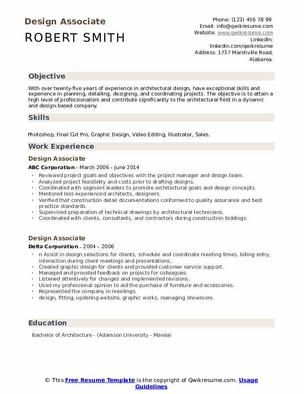 Design Associate Resume Samples QwikResume