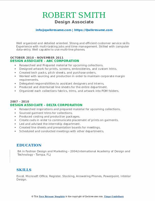 Design Associate Resume Samples QwikResume