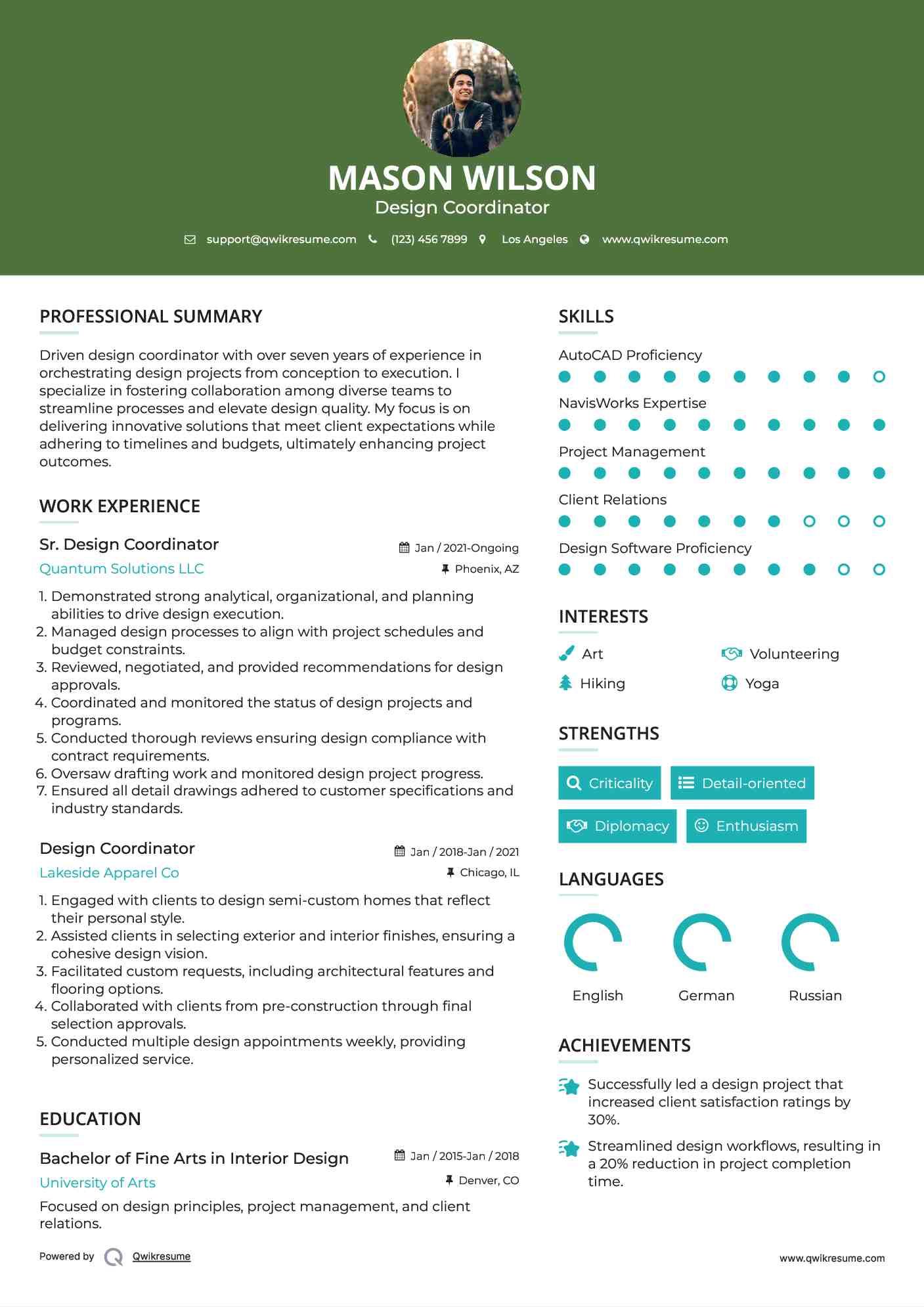 Sr. Design Coordinator Resume Format