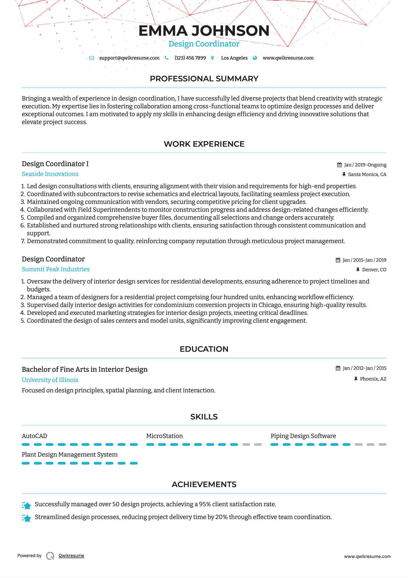 Design Coordinator I Resume Template