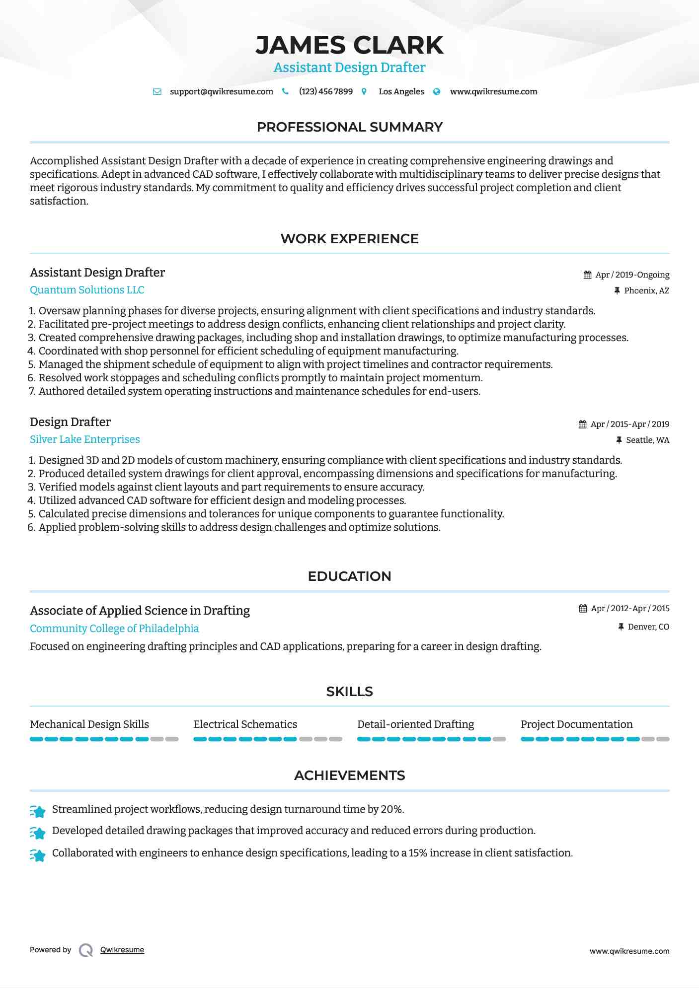 Assistant Design Drafter Resume Model