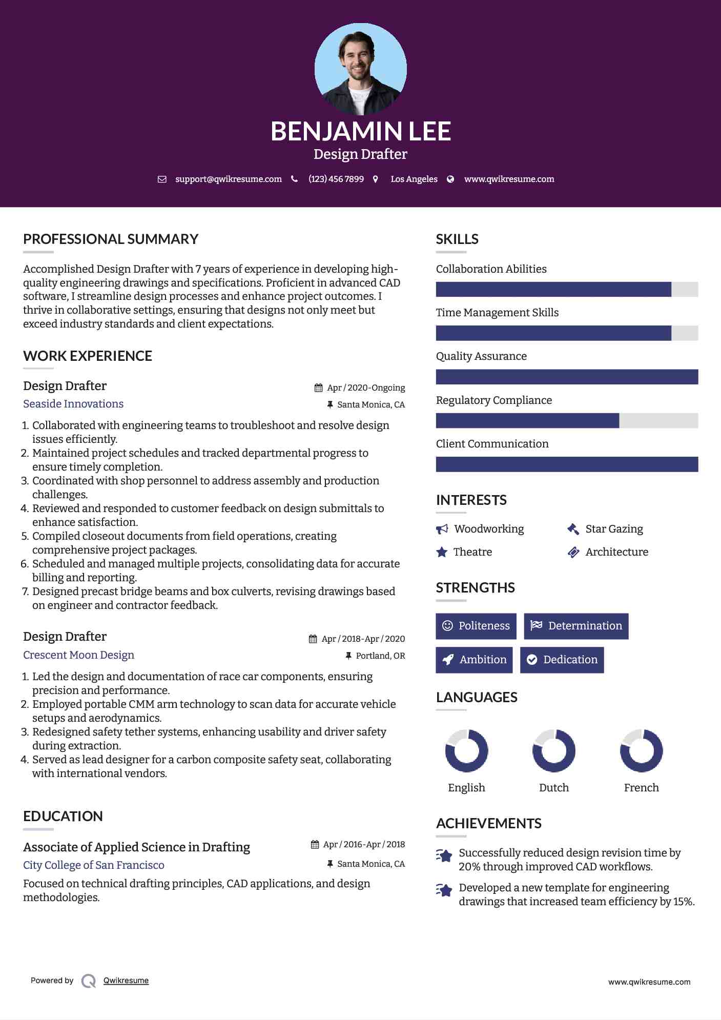 Design Drafter Resume Example