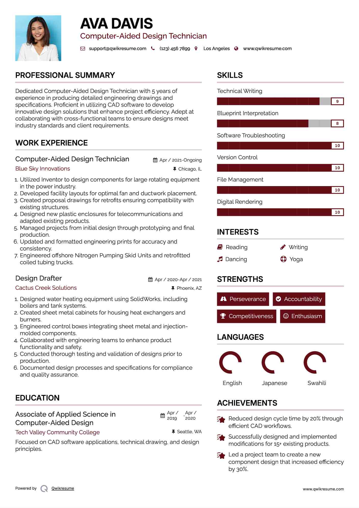 Computer-Aided Design Technician Resume Format