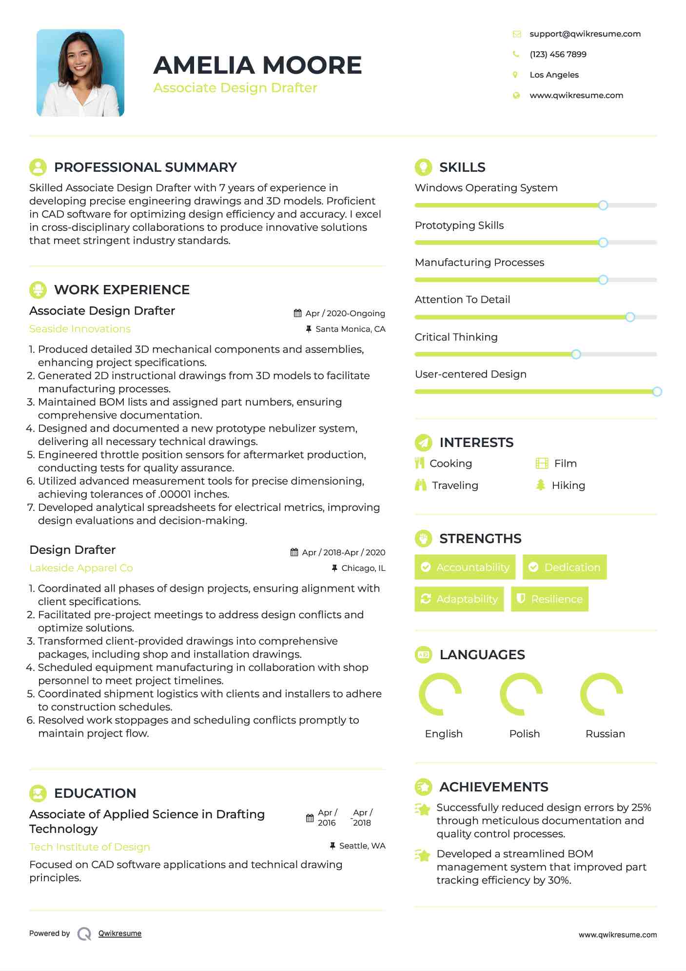 Associate Design Drafter Resume Example
