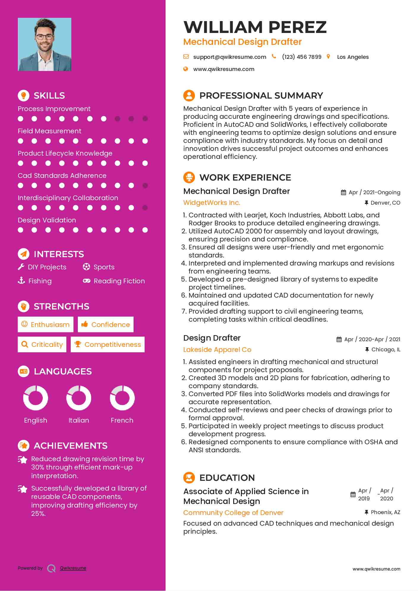 Mechanical Design Drafter Resume Format