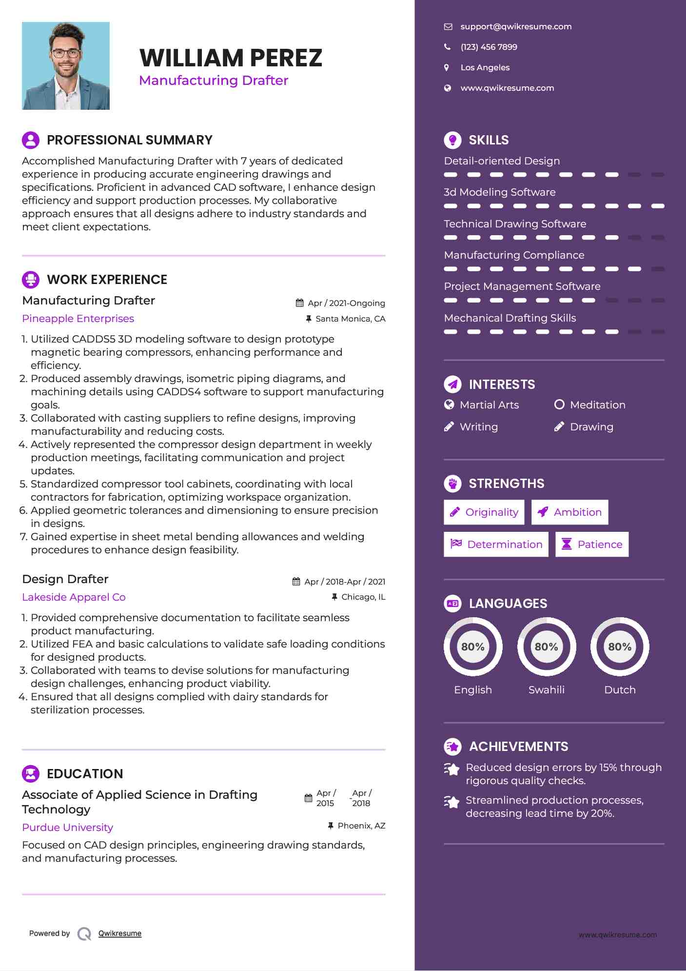 Manufacturing Drafter Resume Model