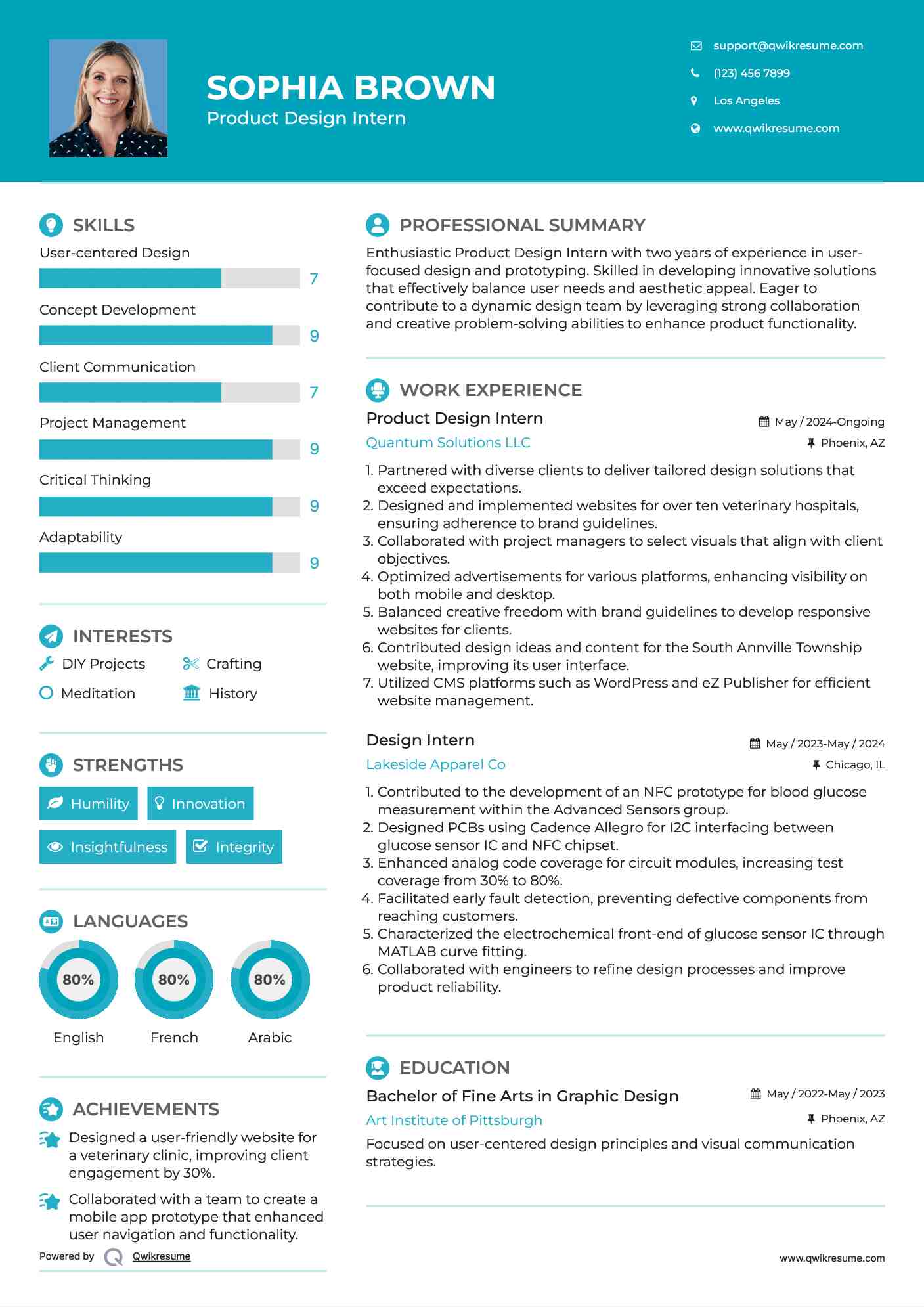 Product Design Intern Resume Model