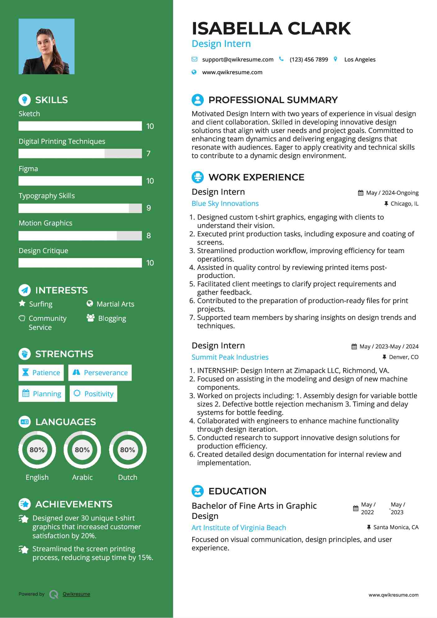 Design Intern Resume Template