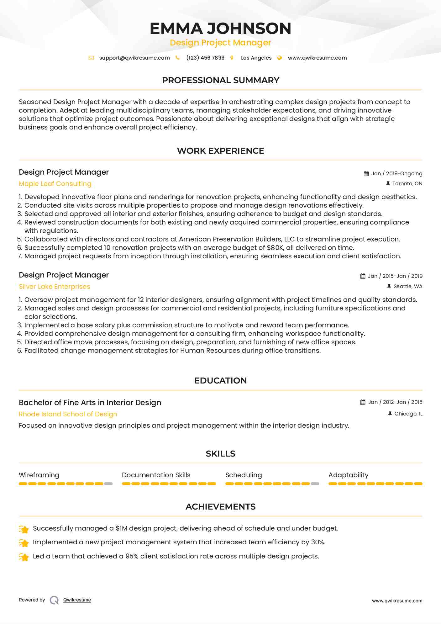 Design Project Manager Resume Samples | QwikResume