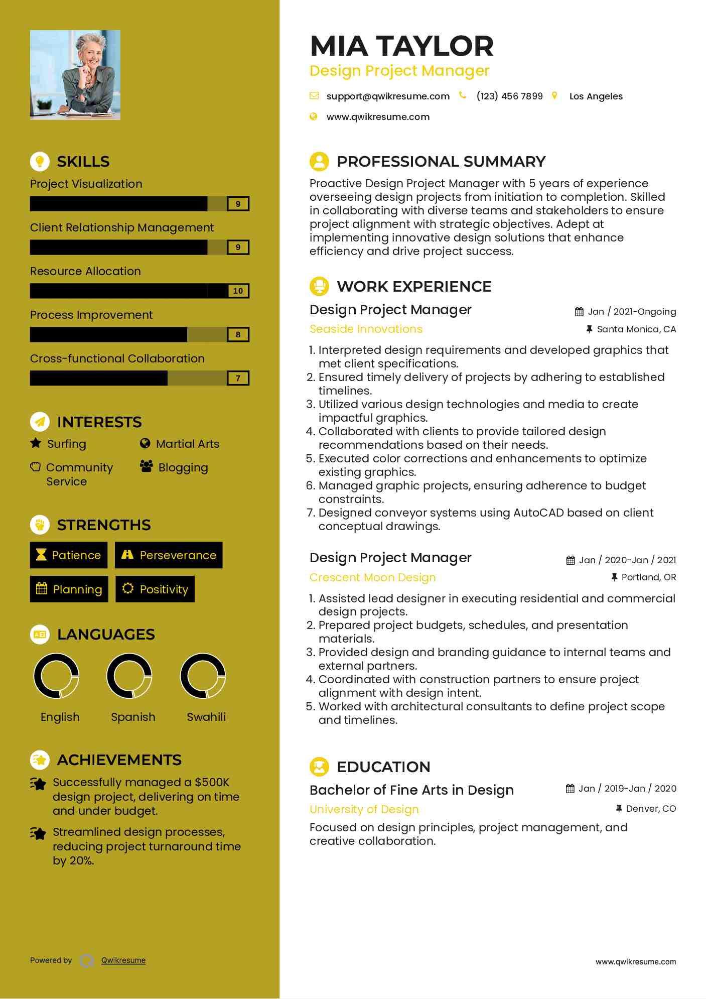 Design Project Manager Resume Example