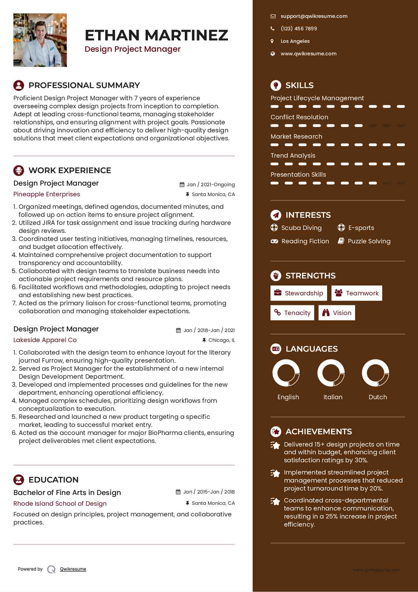 Design Project Manager Resume Example