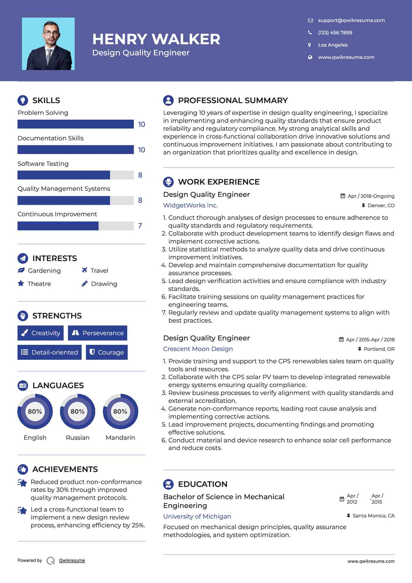 Design Quality Engineer Resume Example