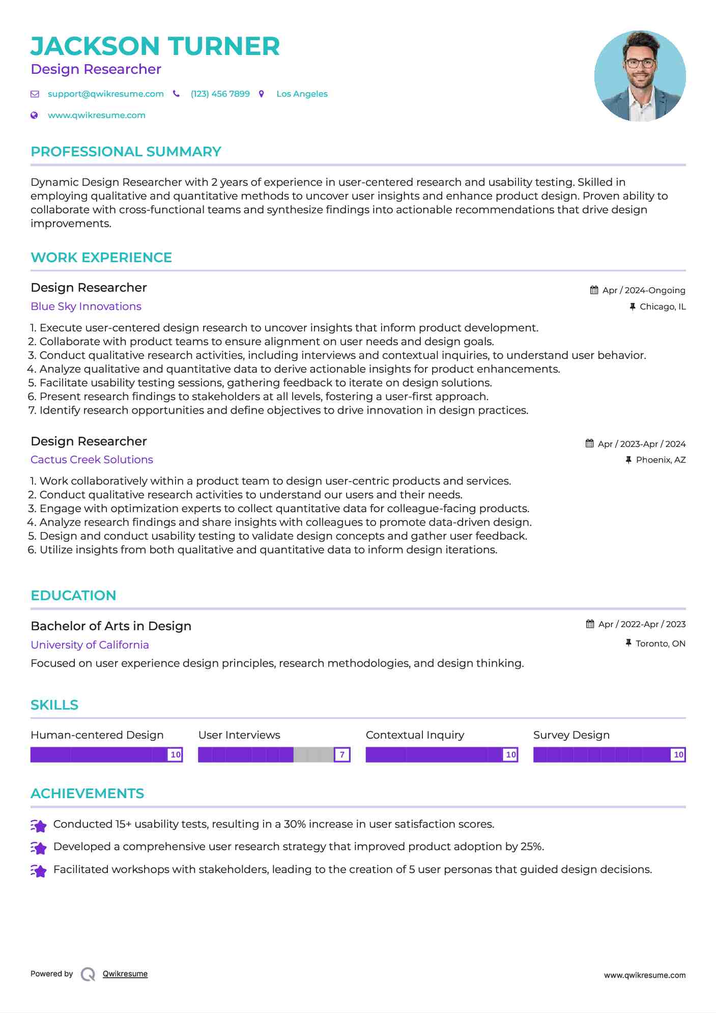 Design Researcher Resume Model
